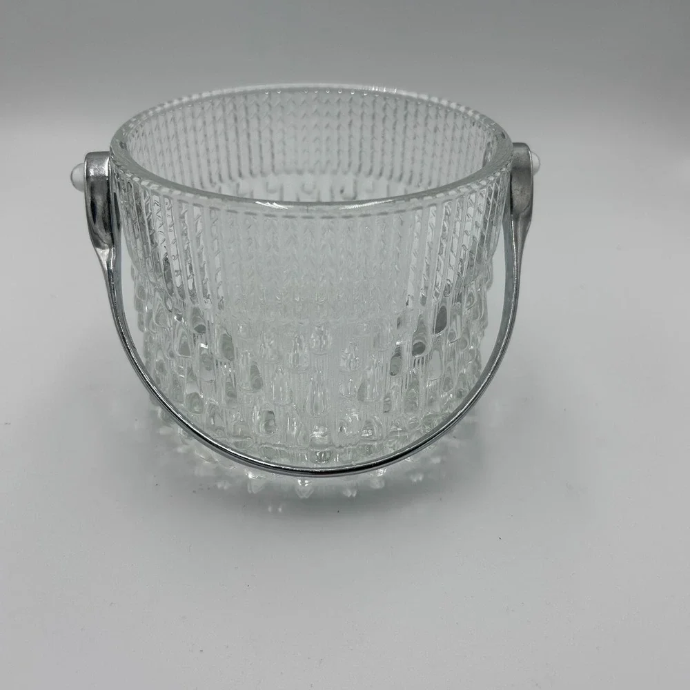 Teleflora Glass Ice Bucket Vintage Mid Century w/ Chrome‎ Handle Made in France